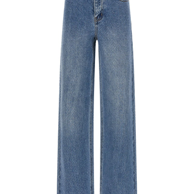 Self-Portrait Rhinestone Denim Straight Leg Jeans