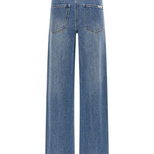Self-Portrait Rhinestone Denim Straight Leg Jeans