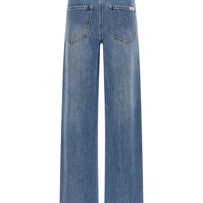 Self-Portrait Rhinestone Denim Straight Leg Jeans