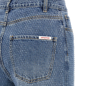 Self-Portrait Rhinestone Denim Straight Leg Jeans