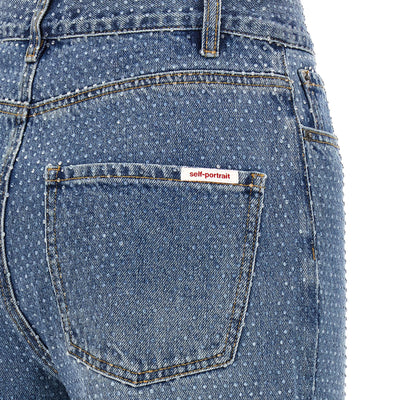 Self-Portrait Rhinestone Denim Straight Leg Jeans