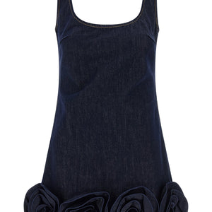 Self-Portrait Indigo Denim 3d Flower Mini Dress