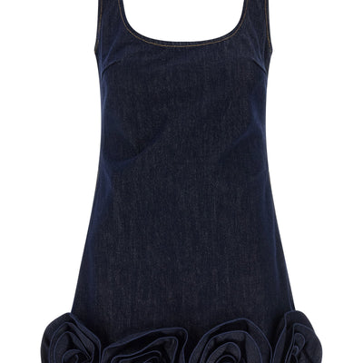 Self-Portrait Indigo Denim 3d Flower Mini Dress