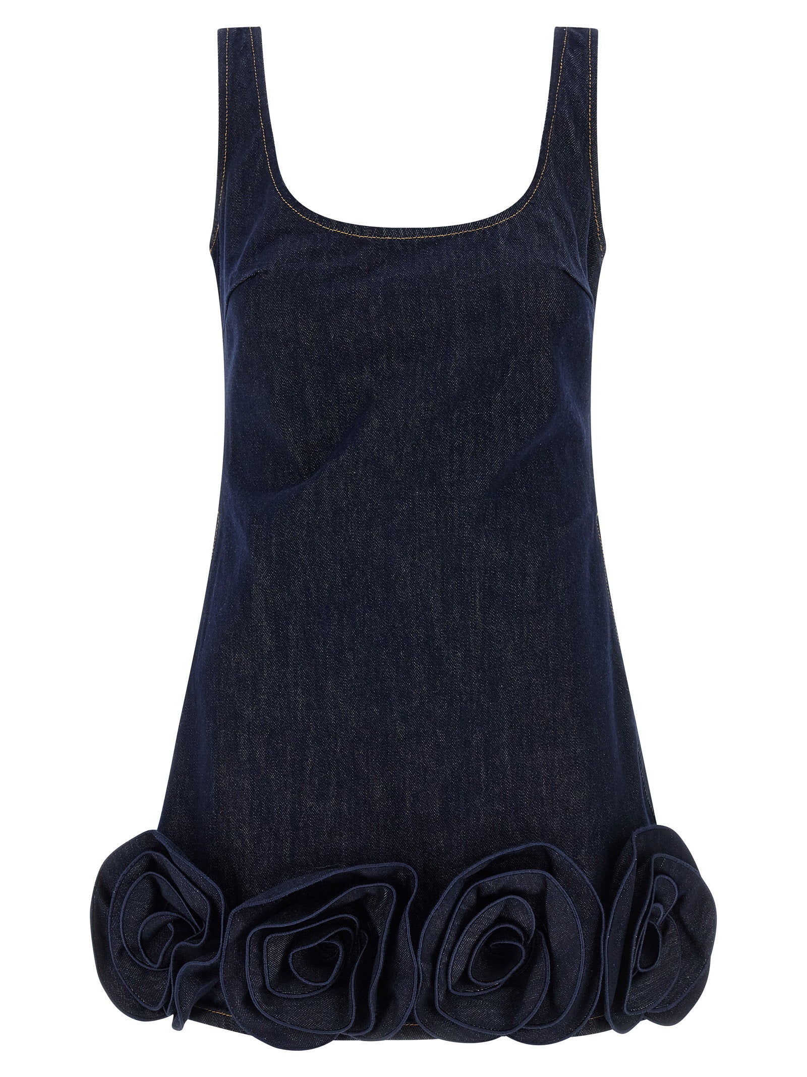 Self-Portrait Indigo Denim 3d Flower Mini Dress