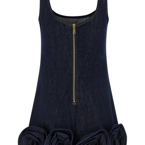 Self-Portrait Indigo Denim 3d Flower Mini Dress
