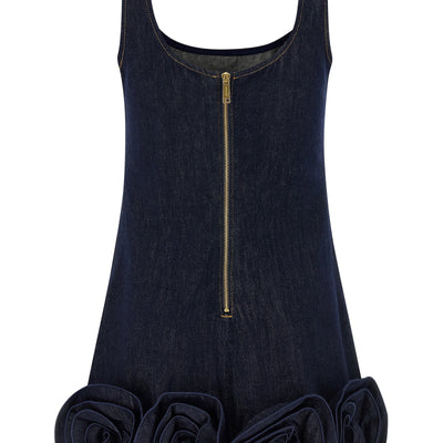 Self-Portrait Indigo Denim 3d Flower Mini Dress
