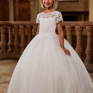 Girls Applique Short Sleeve Gown by Rachel Allan RB9174