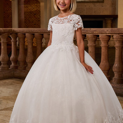 Girls Applique Short Sleeve Gown by Rachel Allan RB9174