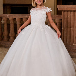 Girls 3D Floral Cap Sleeve Gown by Rachel Allan RB9175