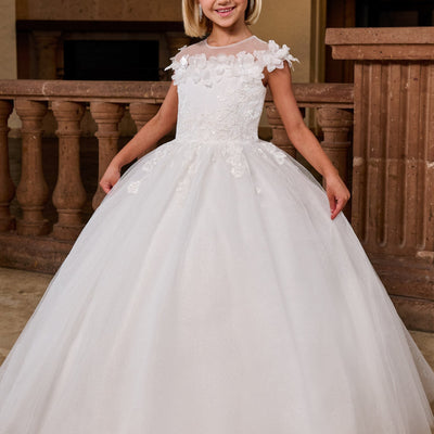 Girls 3D Floral Cap Sleeve Gown by Rachel Allan RB9175