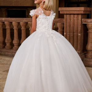 Girls 3D Floral Cap Sleeve Gown by Rachel Allan RB9175