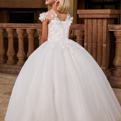 Girls 3D Floral Cap Sleeve Gown by Rachel Allan RB9175