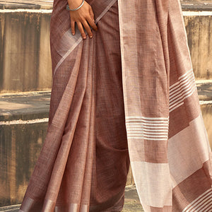 Bewitching Brown Cotton Silk Saree With Gossamer Blouse Piece