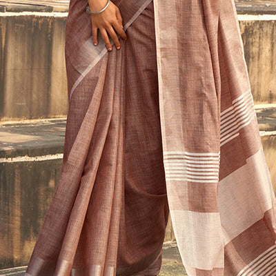 Bewitching Brown Cotton Silk Saree With Gossamer Blouse Piece