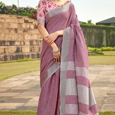 Nectarous Pink Cotton Silk Saree With Whimsical Blouse Piece
