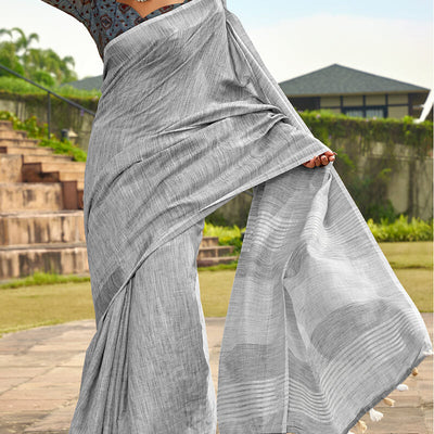 Brood Grey Cotton Silk Saree With Incredible Blouse Piece