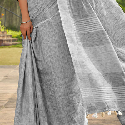 Brood Grey Cotton Silk Saree With Incredible Blouse Piece