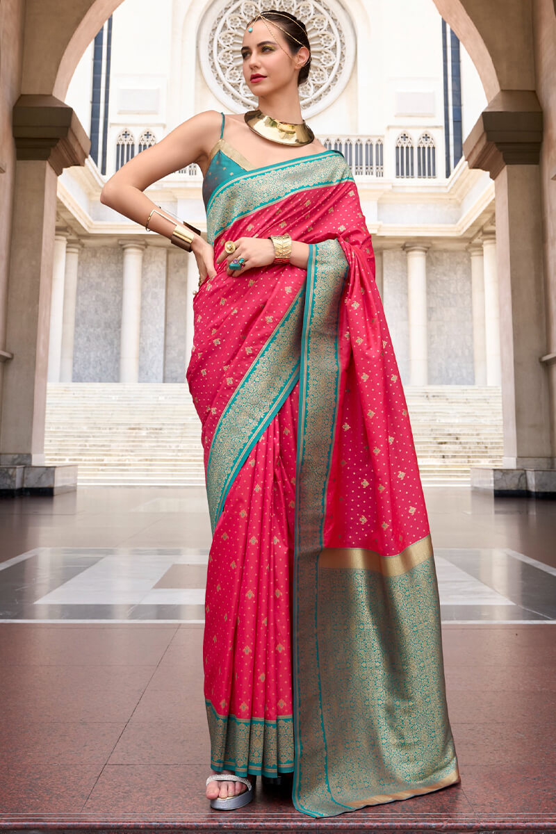 Charismatic Dark Pink Soft Banarasi Silk Saree With Conflate Blouse Piece