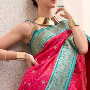 Charismatic Dark Pink Soft Banarasi Silk Saree With Conflate Blouse Piece