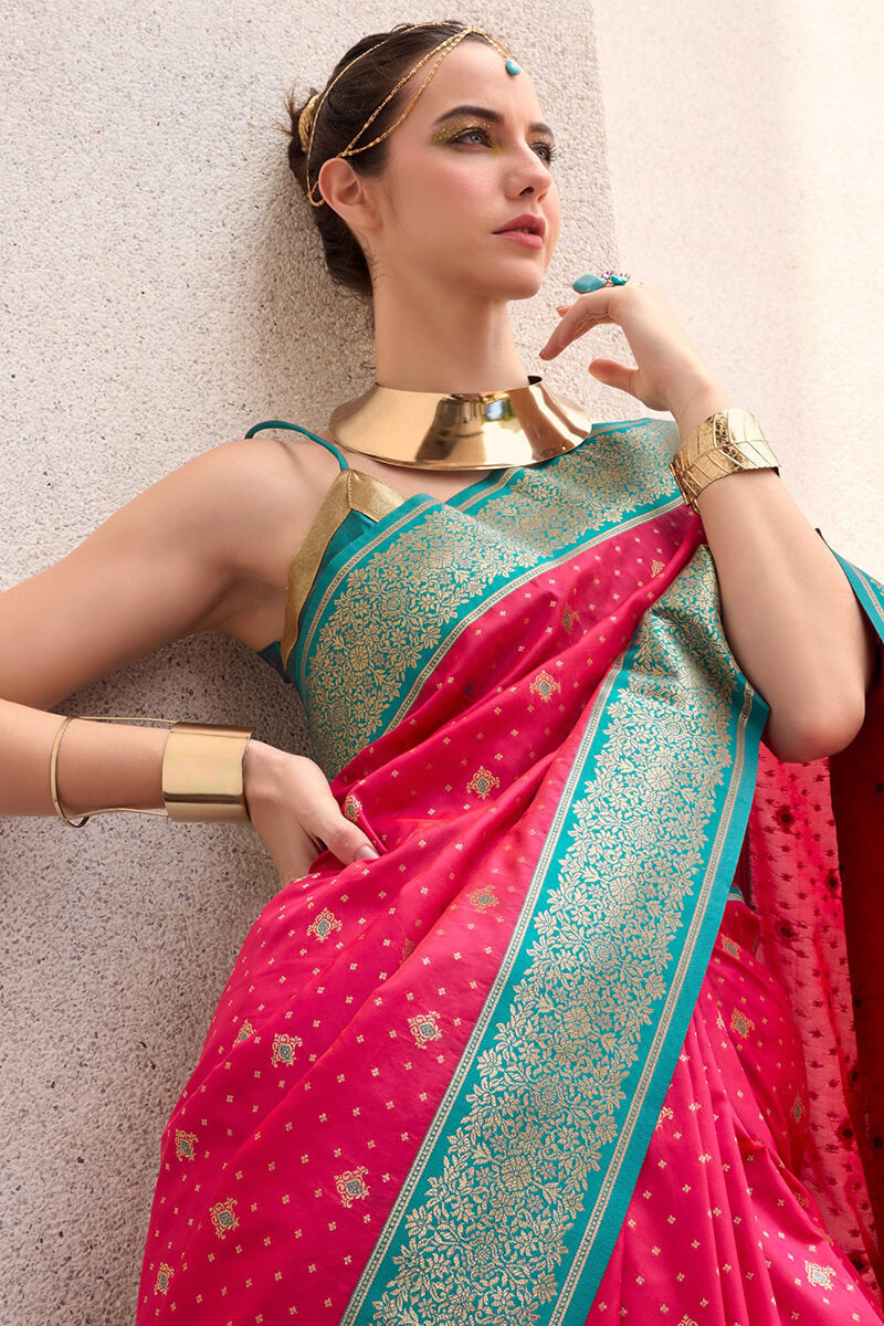 Charismatic Dark Pink Soft Banarasi Silk Saree With Conflate Blouse Piece