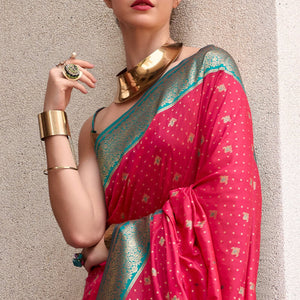 Charismatic Dark Pink Soft Banarasi Silk Saree With Conflate Blouse Piece