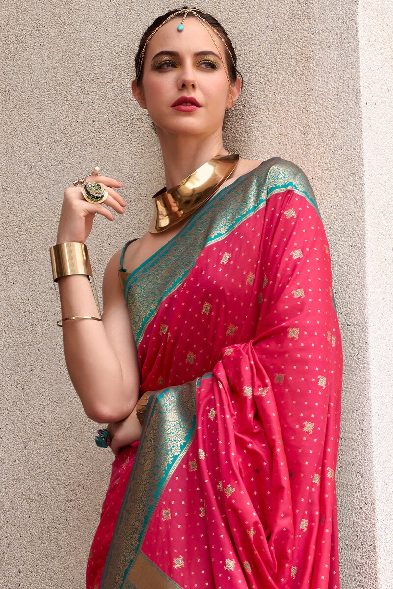 Charismatic Dark Pink Soft Banarasi Silk Saree With Conflate Blouse Piece
