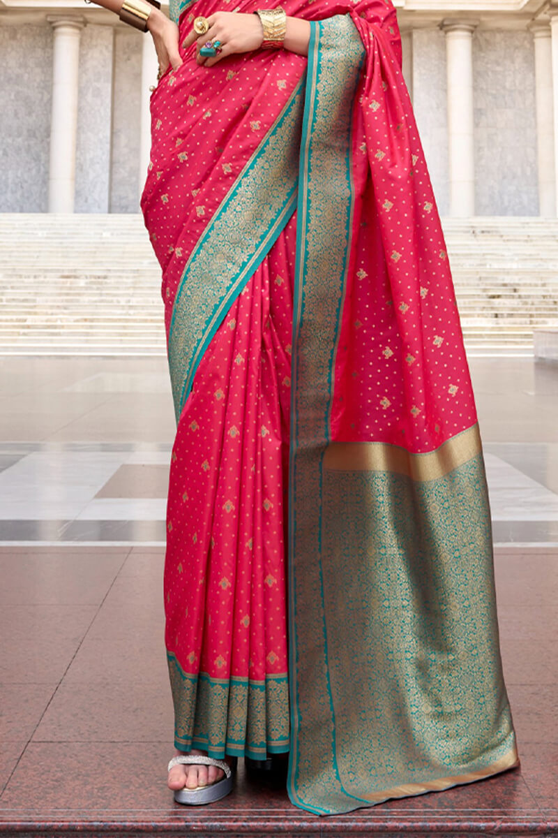 Charismatic Dark Pink Soft Banarasi Silk Saree With Conflate Blouse Piece