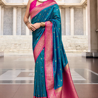 Ideal Blue Soft Banarasi Silk Saree With Sensational Blouse Piece