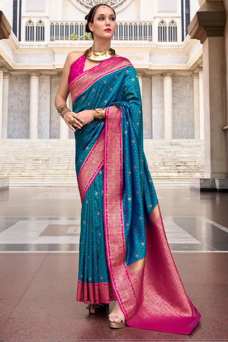 Ideal Blue Soft Banarasi Silk Saree With Sensational Blouse Piece
