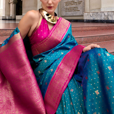Ideal Blue Soft Banarasi Silk Saree With Sensational Blouse Piece