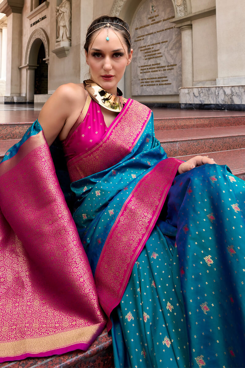 Ideal Blue Soft Banarasi Silk Saree With Sensational Blouse Piece