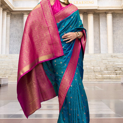 Ideal Blue Soft Banarasi Silk Saree With Sensational Blouse Piece