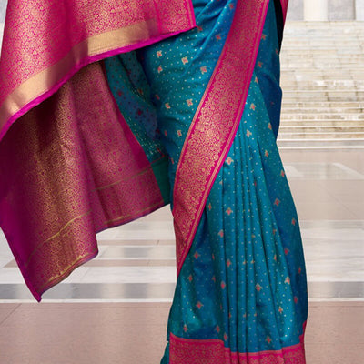 Ideal Blue Soft Banarasi Silk Saree With Sensational Blouse Piece
