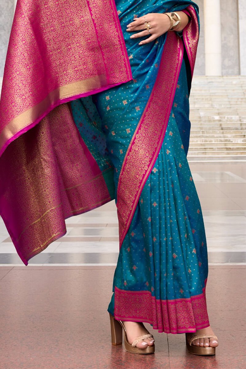 Ideal Blue Soft Banarasi Silk Saree With Sensational Blouse Piece