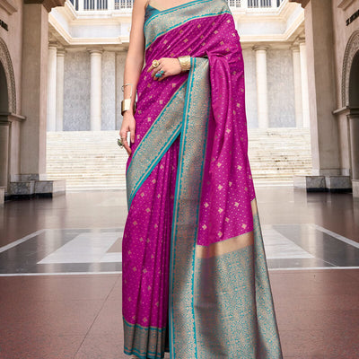 Cynosure Purple Soft Banarasi Silk Saree With Elegant Blouse Piece