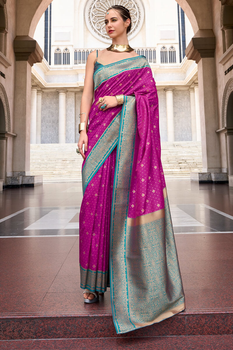 Cynosure Purple Soft Banarasi Silk Saree With Elegant Blouse Piece