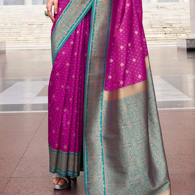 Cynosure Purple Soft Banarasi Silk Saree With Elegant Blouse Piece