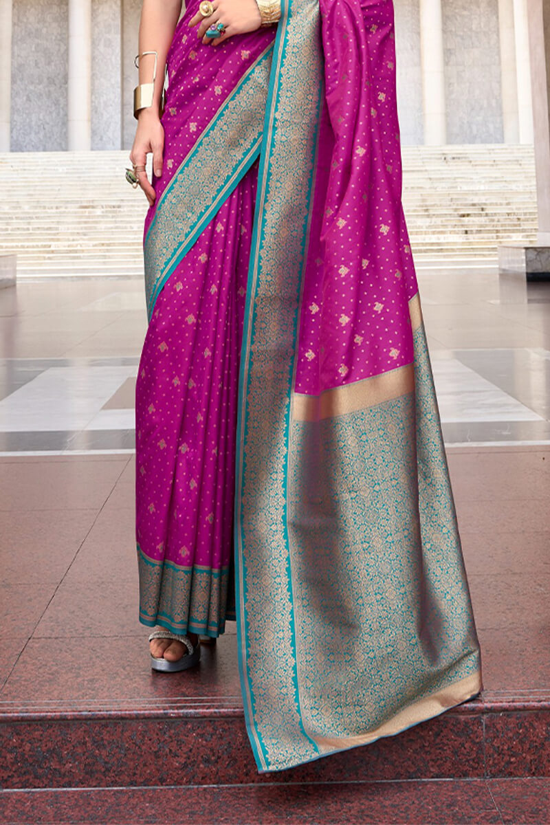 Cynosure Purple Soft Banarasi Silk Saree With Elegant Blouse Piece