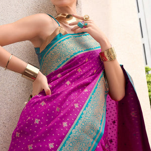 Cynosure Purple Soft Banarasi Silk Saree With Elegant Blouse Piece