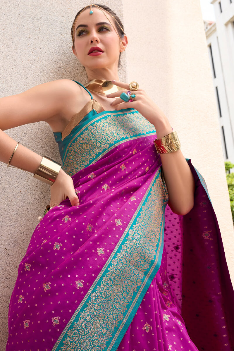 Cynosure Purple Soft Banarasi Silk Saree With Elegant Blouse Piece