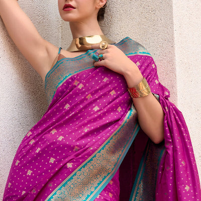 Cynosure Purple Soft Banarasi Silk Saree With Elegant Blouse Piece