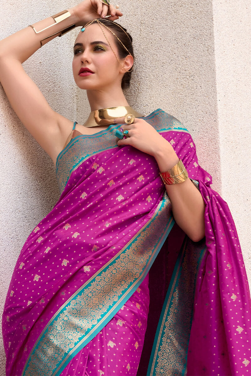 Cynosure Purple Soft Banarasi Silk Saree With Elegant Blouse Piece