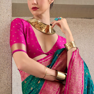 Pretty Rama Soft Banarasi Silk Saree With Intricate Blouse Piece