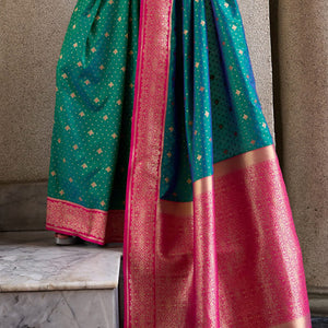 Pretty Rama Soft Banarasi Silk Saree With Intricate Blouse Piece