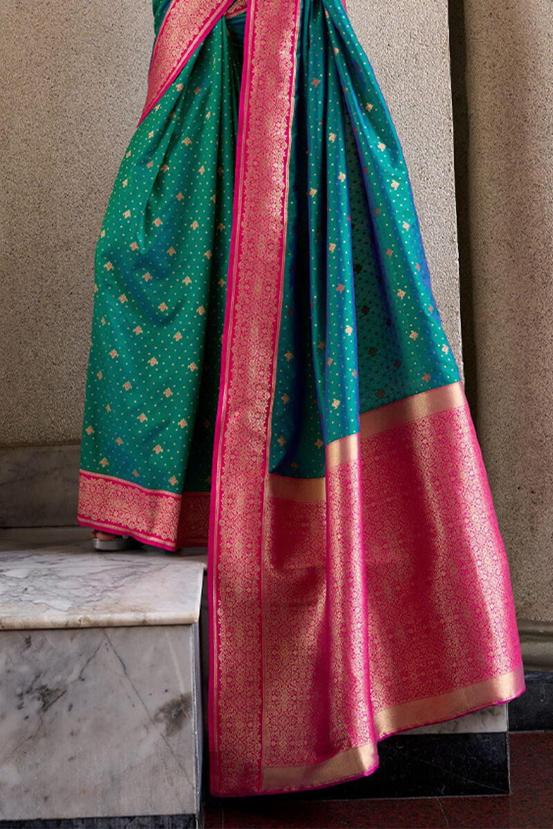 Pretty Rama Soft Banarasi Silk Saree With Intricate Blouse Piece