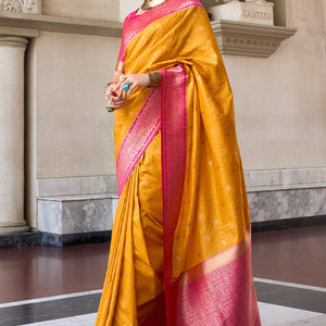 Assemblage Yellow Soft Banarasi Silk Saree With Rhapsody Blouse Piece
