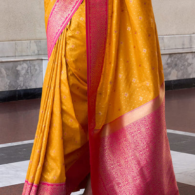 Assemblage Yellow Soft Banarasi Silk Saree With Rhapsody Blouse Piece