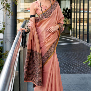 Designer Pink Cotton Silk Saree With Surreptitious Blouse Piece