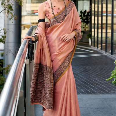 Designer Pink Cotton Silk Saree With Surreptitious Blouse Piece