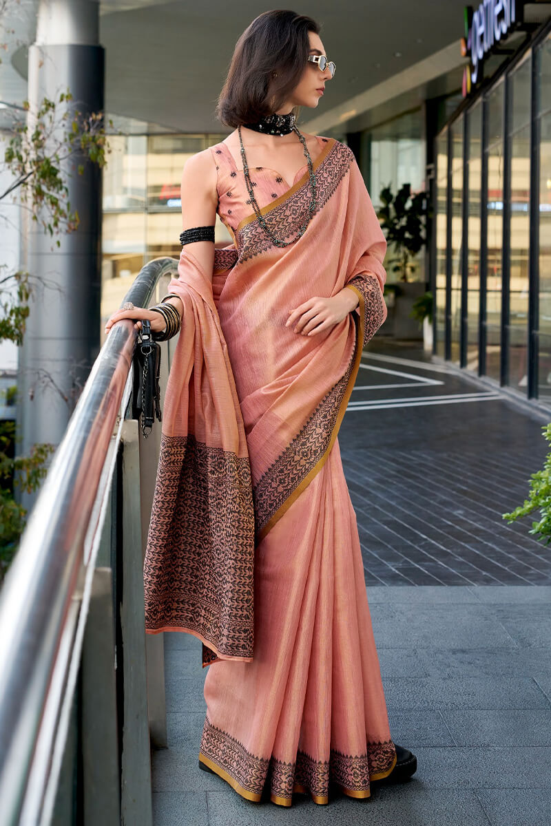 Designer Pink Cotton Silk Saree With Surreptitious Blouse Piece
